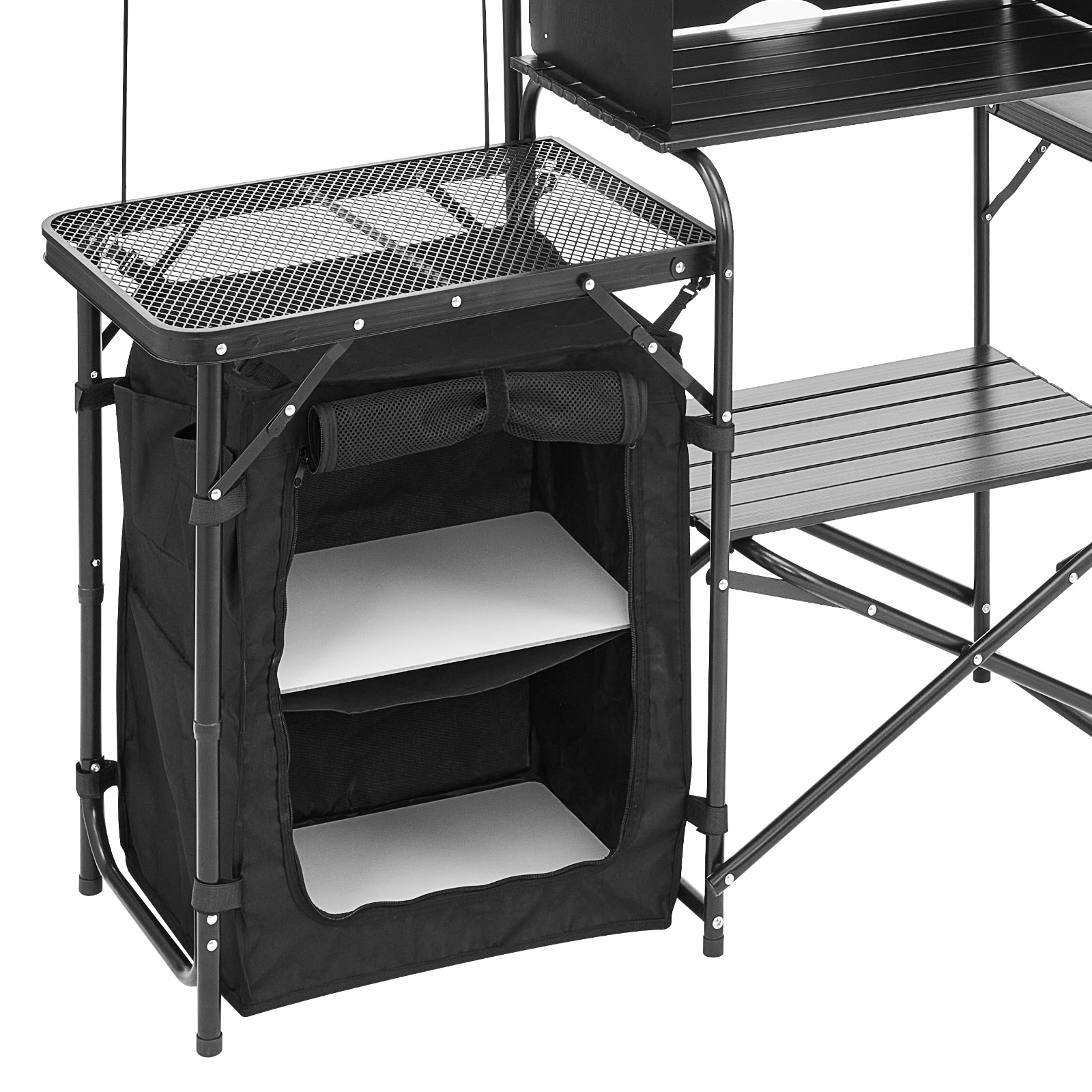 Camping Kitchen Table Portable Outdoor Cook Station Storage Windshield Aluminum_voghion.com